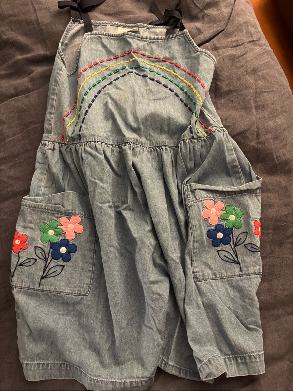 Hanna Andersson Denim Rainbow Jumper / Pinafore dress, size 10